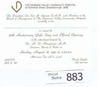 Album - Photograph Album, Diamond Valley Community Hospital. 50th Anniversary of D.V.C.H, 18/08/1991