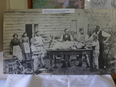 Photograph, Robert Whatmough and family slaughtering pig at Willis Vale Greensborough. 1870, 1870_