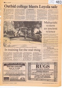 Newspaper Clipping, Diamond Valley News, Outbid college blasts Loyola sale, and, Panel backs shire on Loyola, 07/09/1994