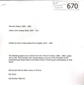 Article, Memoirs History 1808 -1883 [extract], 1808-1883
