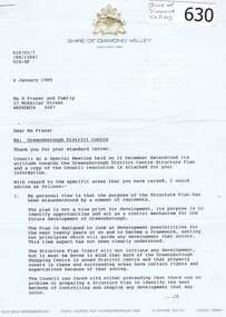Correspondence, Shire of Diamond Valley, Greensborough District Centre [Letter], 06/01/1989