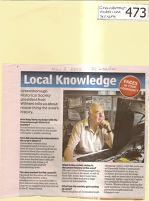Newspaper Clipping, Diamond Valley Leader, Local knowledge: Faces in you Community: Noel Withers, 02/05/2012