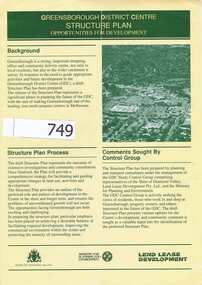Pamphlet, Shire of Diamond Valley, Greensborough District Centre, Structure Plan, 1988_