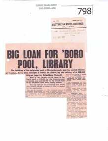 Newspaper clipping, Big Loan For 'Boro Pool, Library, 23/08/1961