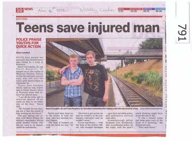 Newspaper clipping, Diamond Valley Leader, Teens save injured man, 14/11/2012