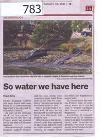 Newspaper clipping, Diamond Valley Leader, So water we have here, 16/01/2013