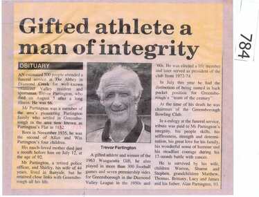 Newspaper Clipping (copy), Gifted athlete a man of integrity, 09/08/2002c