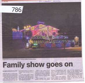 Newspaper clipping, Diamond Valley Leader, Family show goes on, 12/12/2012