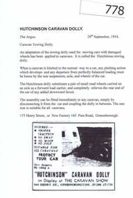 Article, Hutchinson Caravan Dolly, 24/09/1954