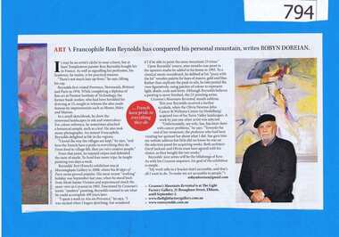 Newspaper clipping, Francophile Ron Reynolds has conquered his personal mountain, 15/08/2012