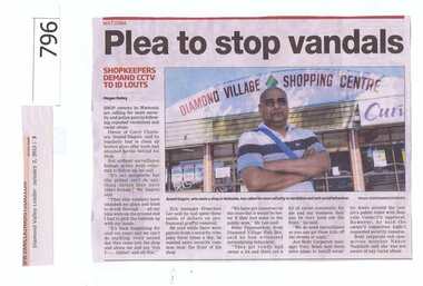 Newspaper clipping, Diamond Valley Leader, Plea to stop vandals, 02/01/2013