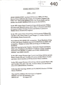 Genealogical Document, Jesse Middleton 1888-1947, 1888-1947