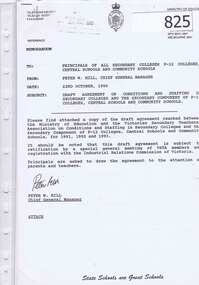 Document, Victoria. Education Department, Draft agreement on conditions and staffing in secondary colleges…1990, 22/10/1990