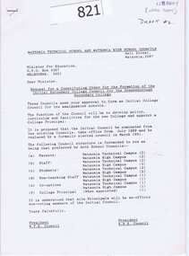 Correspondence, Letter to Minister for Education from Watsonia Technical School and Watsonia High School Councils, 1989c