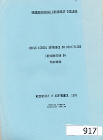 Folder of Documents, Whole school approach to discipline: information to teachers, 1990, 19/09/1990