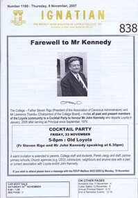 Newsletter, Ignatian: the weekly news bulletin of Loyola College. Number 1180, 8th November 2007, 08/11/2007