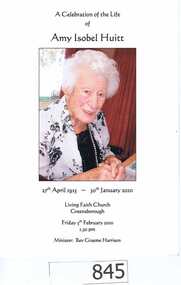 Booklet, A celebration of the life of Amy Isobel Huitt, 05/02/2010