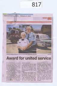 Newspaper clipping, Diamond Valley Leader, Award for united service, 06/02/2013
