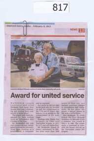 Newspaper clipping, Award for united service, 06/02/2013