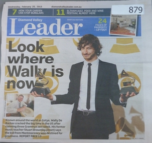 Newspaper clipping, Diamond Valley Leader, Look where Wally is now, 20/02/2013