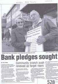 Newspaper Clipping, Diamond Valley News, Bank pledges sought, 16/07/2003