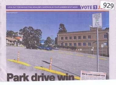 Newspaper clipping, Diamond Valley Leader, Park drive win, 24/07/2013