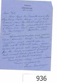 Letter, Letter from Ted Cordner to Val Rolfs, 27/07/1954