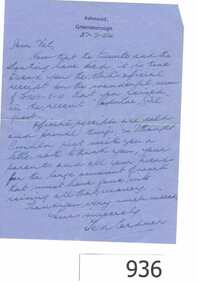 Letter, Letter from Ted Cordner to Val Rolfs, 27/07/1954