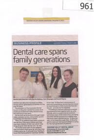 Newspaper Clipping, Dental care spans family generations, 04/12/2013