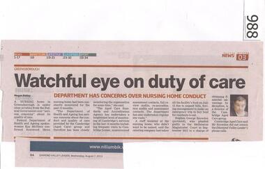 Newspaper Clipping, Diamond Valley Leader, Watchful eye on duty of care, 07/08/2013