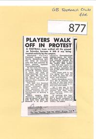 Newspaper Clipping, Diamond Valley Community Hospital, Players walk off in protest, 10/07/1972