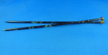 Knitting Needles, Unknown, Tortoise shell knitting needles, size 10, 1949c