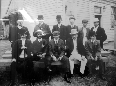Photograph - Digital image, Group of men outside Greensborough Hotel, 1909c