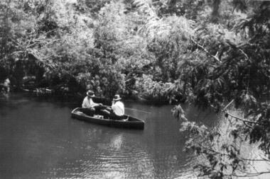 Photograph - Digital image, Two men in fishing boat on the Plenty River in 1937, 1937_