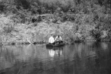 Photograph - Digital image, Two men in a boat fishing on the bank of the Plenty River in 1937, 1937_