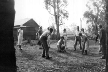 Photograph - Digital image, Family Group Playing Backyard Cricket, 1935, 1935_