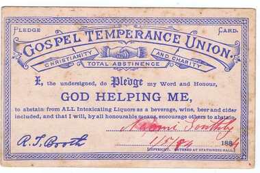 Photograph - Digital image, Gospel Temperance Union card, 01/05/1884