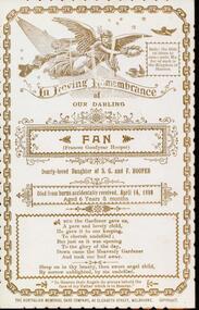 Photograph - Digital image, Memorial Card Company, Frances Goodyear Hooper [bereavement card], 14/04/1898