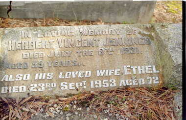 Photograph - Digital Image, Grave of Herbert V. Jennings and Ethel H. Jennings, Greensborough Cemetery, 08/07/1931