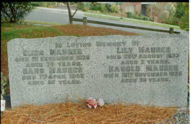 Photograph - Digital Image, Grave of Eliza Maurer, Hans Maurer, Lily Maurer and Harold Maurer , Greensborough Cemetery, 01/12/1938