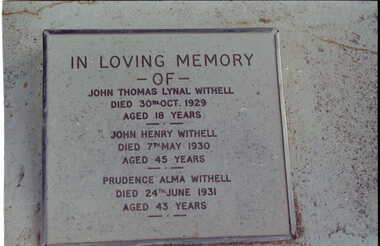 Photograph - Digital Image, Grave of John H. Withell; Prudence A. Withell and John T.L. Withell at Greensborough Cemetery, 30/10/1929