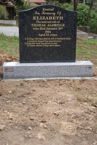 Photograph - Digital Image, Grave of Elizabeth Aldridge Greensborough Cemetery, 30/01/1864