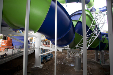 Photograph - Digital image, Watermarc under construction: Interior with part constructed waterslide, 18/05/2012