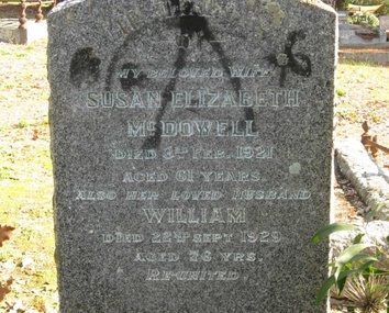 Photograph - Digital image, Grave of Susan E McDowell and William McDowell, Greensborough Cemetery, 03/02/1921