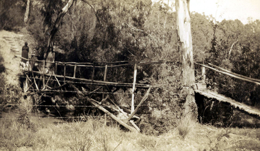 Photograph - Digital image, Rose McLaughlin and others - bridge over Plenty River 1935, 1935_
