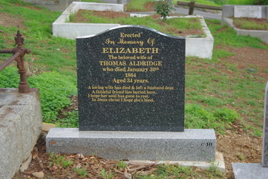 Photograph - Digital Image, Grave of Elizabeth Aldridge Greensborough Cemetery, 30/01/1864