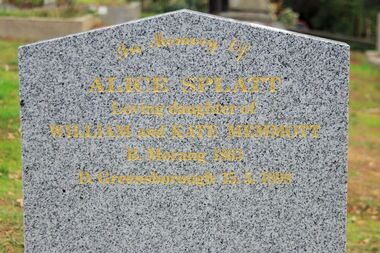 Photograph - Digital image, Grave of Alice Splatt, Greensborough Cemetery, 15/05/1898
