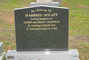 Photograph - Digital image, Grave of Harriet Splatt, Greensborough Cemetery, 21/09/1891