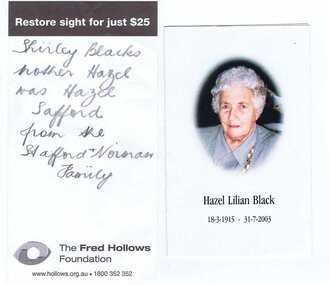 Bereavement Card -  Digital image, Hazel Black, 31/07/2003