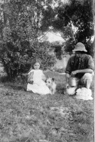 Photograph - Digital image, William and Eva Partington (and Trousers the dog), 1902c